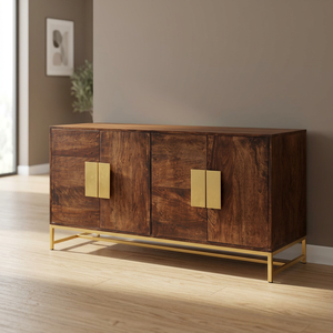 Industrial Vintage Large Capacity 4-Door Storage Cabinet Iron Acacia Solid Wood Live Edge Design for Apartment Villa Living - Product Image 2