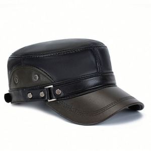 Casual Autumn Winter Flat Top Outdoor Warm <b>Hat</b> Genuine Leather Men Winter <b>Hat</b> - Product Image 3
