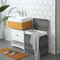 Panier à linge pliable en rotin synthétique tissé à la main de 110 L avec couvercle et poignées