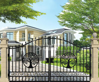 Portail de Jardin Bi-panneaux en Fer Forgé Artisanal Européen, Largeur 20 pieds, Motif Vache, pour Entrée de Villa de Luxe, Sur Mesure