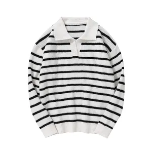 Best selling Guaranteed Quality Striped Knitted Long Sleeve Age-reducing Loose Breathable Polo Neck Men's Pullover Sweaters