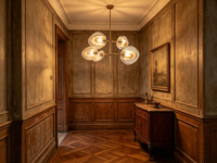 Plafonnier LED design nordique à intensité variable, 6 têtes, lustre en laiton avec verre craquelé ambré, éclairage pour villa, hall d'entrée, escalier, garantie 2 ans