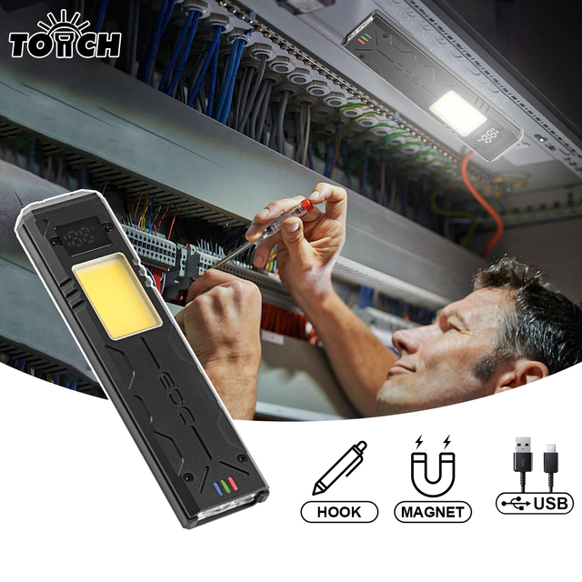 Aluminum EDC Keychain Flashlight Type C 7 Modes COB Magnetic Wide Beam Clip Portable Pocket Work Inspection