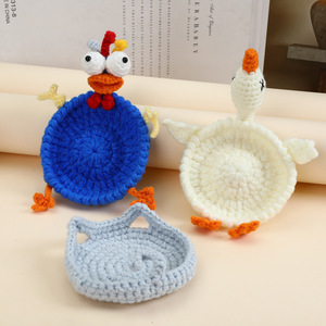 Posavasos de Té Tejidos Creativos y Divertidos, Posavasos con Forma de Pollo, Pato y Gato de Dibujos Animados, Hechos a Mano con Ganchillo, Venta al por Mayor - Product Image 1