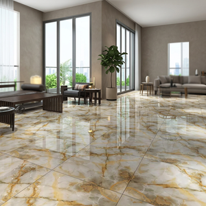 Baldosa de Porcelana Esmaltada Mexicana 60x60, Cerámica Blanca Antideslizante, Estilo Moderno para Interiores de Villas, con Acabado Pulido y Detalles Dorados - Product Image 3