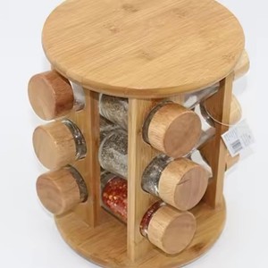 Estante para Especias de Bambú con 12 Frascos de Vidrio y Tapas de Madera, Organizador de Almacenamiento de Cocina, Conservación de Frescura - Product Image 4