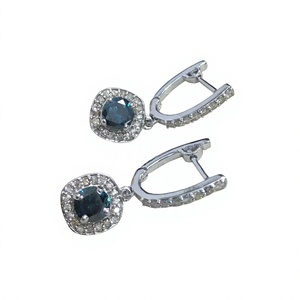 Boucles d'oreilles pendantes Halo pour femmes en argent sterling 925 plaqué rhodium avec diamant naturel bleu rond de 1,10 carat, bijoux de mariage tendance - Product Image 1