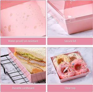 Boîtes de charcuterie en papier avec couvercles sécurisés transparents, boîtes de boulangerie jetables pour sandwich, bombes de cacao chaudes - Product Image 5