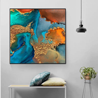 Tableau mural abstrait en toile marbrée bleue et or, impression dorée de luxe pour la maison et l'hôtel, peinture décorative, vente en gros OEM ODM