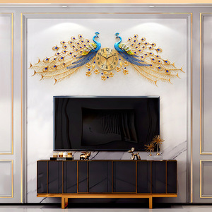 Grandes horloges murales décoration paon, décoration moderne européenne salon horloge muette tableaux muraux Double - Product Image 4