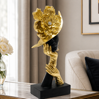 Figurine de personnage moderne de luxe léger, motif fleur dorée, peinte à la main, artisanat artistique MiYue en résine pour salon, bureau ou salle d'étude