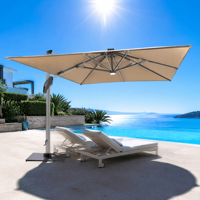 Parasol de terrasse inclinable multi-angles en aluminium avec plateau de fixation supérieur, garnitures en aluminium et manivelle en aluminium