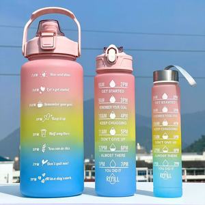 3pcs in 1 2L Motivational gym Bouteille d'eau <span class=keywords><strong>en</strong></span> plastique étanche Sport 3 <span class=keywords><strong>en</strong></span> 1 Bouteille d'eau réutilisable pour la course avec autocollants 3D Gym - Product Image 1