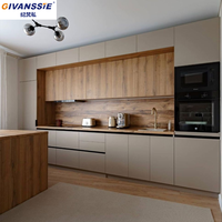 Meuble de cuisine moderne sur mesure en bois avec îlot, panneaux MDF et mélaminés, armoires murales modulaires, écologiques, résistantes à l'eau, OEM