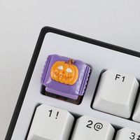 Aflion – Nouveauté Halloween : Keycap mécanique 3D en résine, motif citrouille de dessin animé rétro, fait main, personnalisé, couleurs vives et mignon