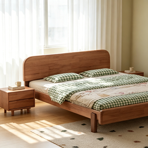 Minimalist <b>Oak</b> Wood Queen Size Bed <b>Frame</b> with Storage Drawer and Plywood Panel Design - Product Image 3