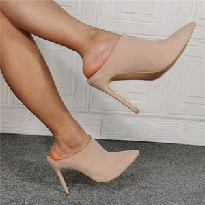 Apricot Close Pointed Toe Women Summer Shoes Slip-on High Thin Heels Big Size 47 Outdoor Women Pumps Slippers Slides <b>Sandals</b> - Product Image 5