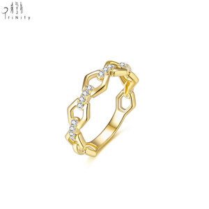 Nuevas llegadas, joyería romántica popular al por mayor, anillo apilable con cadena, anillo de oro macizo de 18 quilates con diamante natural para regalo de mujer - Product Image 4