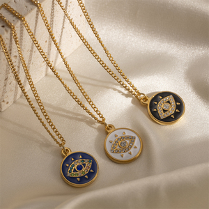 Impermeabile 18K oro PVD placcato argento in acciaio inox diamante zircone <span class=keywords><strong>diavolo</strong></span> occhio ciondolo collana di moda gioielli per le donne - Product Image 2