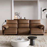 Ensemble de canapé électrique moderne en cuir véritable trois places avec télécommande, fauteuil pliant en métal, inclinable et extensible