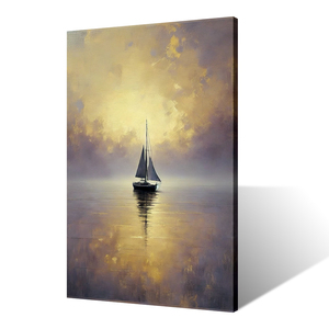 Acque Serene e riflessi di montagna opere d'arte del paesaggio contemporaneo pittura di stampa scenario lago <span class=keywords><strong>con</strong></span> barca a vela - Product Image 1