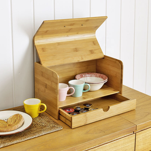 Amazon top seller 2022 bamboo products food storage containers set bread case wooden drawer bread bin storage box for sale