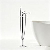 Robinet de baignoire en laiton apparent, cartouche céramique unique, finition chrome poli, effet pluie, 2 fonctions, mitigeur de bain sur pied pour villa
