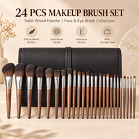 Ensemble de 24 pinceaux de maquillage professionnels pour le visage et les yeux, avec manche en bois massif et poils synthétiques doux, avec étui de rangement