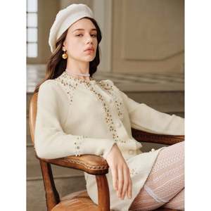 Pearl Button Embellished <b>Cardigan</b> <b>Beige</b> Women's Knitwear - Product Image 5