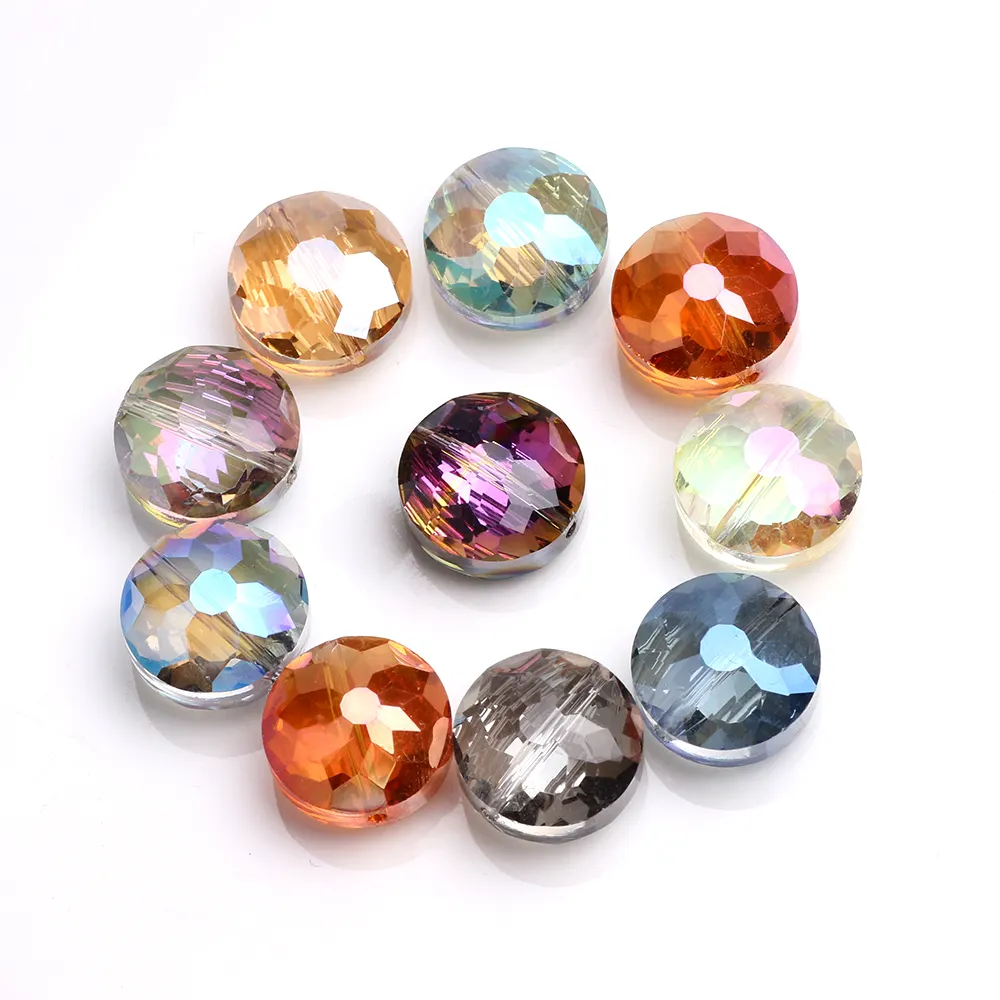 Zhubi 14mm Facetada Plana Rodada Beads para Fazer Jóias Contas De Vidro De Cristal para Pingente Colar Decoração DIY Artesanato Encantos