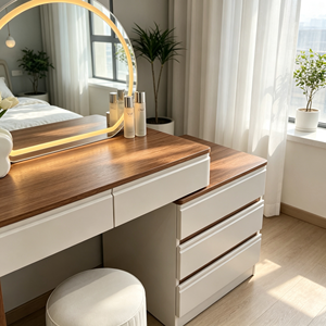 Coiffeuse moderne en bois avec miroir éclairé et tiroirs de rangement pour chambre à coucher - Product Image 2