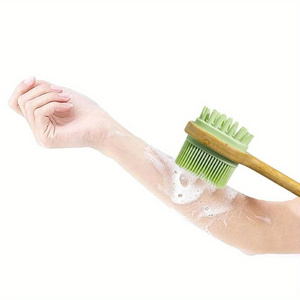 Cepillo de Baño con Mango de Bambú y Aplicador de Loción <span class=keywords><strong>para</strong></span> Espalda, Cepillo Corporal de Silicona, Exfoliante Corporal de Silicona, Cepillo de Limpieza <span class=keywords><strong>para</strong></span> Baño <span class=keywords><strong>para</strong></span> Hombres - Product Image 2