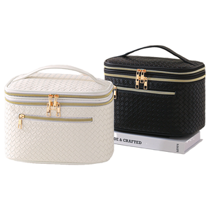 Práctica Bolsa de Maquillaje de Doble Capa para Mujer, Estilo Maleta de Viaje, Grande, Resistente al Agua, Moderna, de Poliéster, con Cierre, Reutilizable - Product Image 2