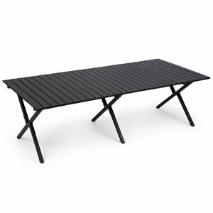 Grande <span class=keywords><strong>table</strong></span> pliante de <span class=keywords><strong>camping</strong></span> et de pique-nique en fer noir à lattes avec base en X et sac de transport - Durable, empilable, portable - Product Image 3