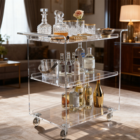 Chariot de service moderne en acrylique transparent à 4 roues et 3 étagères pour hôtel, bar, cuisine, salle à manger, salon - Mobilier commercial