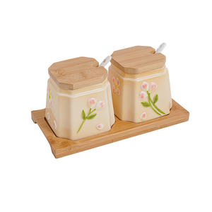 Kitchen Relief Hand-painted Seasoning Jar Set <b>with</b> Bamboo <b>Lid</b> Ceramic Household Combination Seasoning <b>Box</b> - Product Image 2