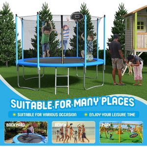 แทรมโพลีน10FT-14FT พรีเมี่ยมสำหรับสันทนาการพร้อมตาข่ายกั้นเพื่อความปลอดภัยสำหรับเด็กและผู้ใหญ่กรอบ18ft ได้รับการอนุมัติจาก ASTM - Product Image 4