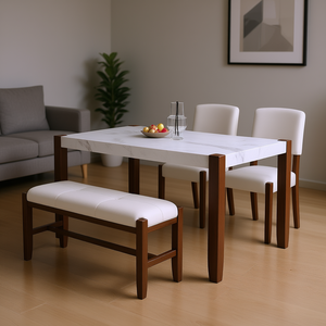Modern 4-Piece <b>Dining</b> <b>Set</b> 46 In Faux Marble Table 2 Upholstered Chairs Rubber Wood Legs <b>Space</b> <b>Saving</b> For <b>Dining</b> Room - Product Image 2