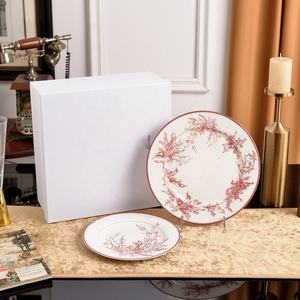 Ensemble de 2 assiettes à dîner en porcelaine fine, motif végétal simple européen, 10 et 8 pouces, avec boîte cadeau pour mariage et fête - Product Image 3