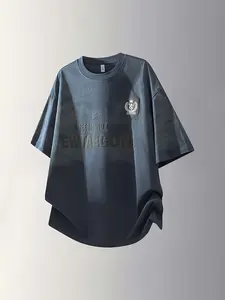 OEM Custom Brand T-shirt 3d Embossed Short Sleeve Puff Heavyweight 280gsm Acid Wash <b>Tie</b> <b>Dye</b> Patchwork Embroidery for Men <b>Tshirt</b> - Product Image 2
