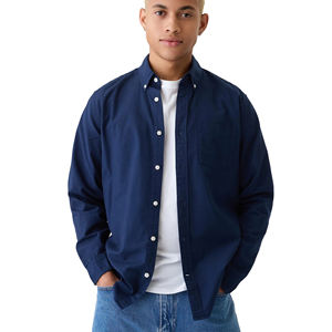 Produttore OEM cotone Oxford elastico di alta qualità <span class=keywords><strong>blu</strong></span> Navy Casual manica lunga con bottone piumino camicie da uomo autunno - Product Image 1