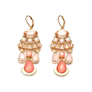 New Developed Tonal Coral Stone Statement Drop Earrings Elegant Statement Crystal Dangle Earring for Women