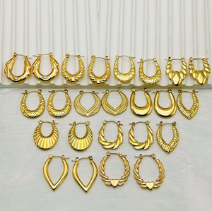 Boucles d'oreilles créoles RINHOO en acier inoxydable plaqué or PVD 18 carats, étanches et inaltérables, bijoux géométriques tendance pour femme, vente en gros, cadeau - Product Image 6
