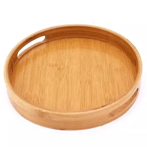 Round Serving Tray Set Selling Large Bamboo Round Serving Tray with Handle