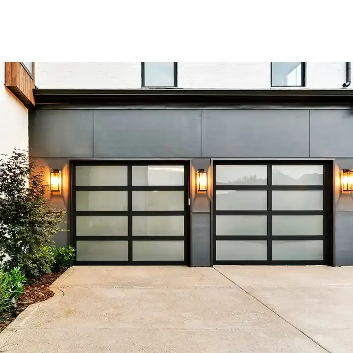 HZSY 8x16 Puertas de garaje sin marco de vidrio negro transparente moderno transparente para 2 AUTOS 16x7ft