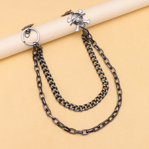 yueliBlack Pirate <b>Skull</b> Double Layer Metal Pants Chain Hip Hop Waist Chain Zinc Alloy Casual Accessory - Product Image 4