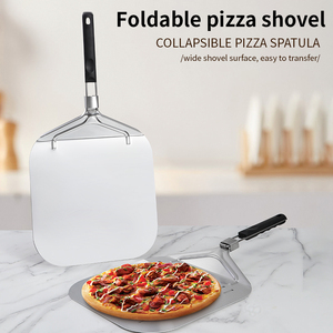 Paleta de Pizza de Metal de acero inoxidable perforado, espátula negra para <span class=keywords><strong>horno</strong></span> de Pizza, mango plegable resistente al calor, <span class=keywords><strong>pala</strong></span> antiadherente para Pizza - Product Image 2
