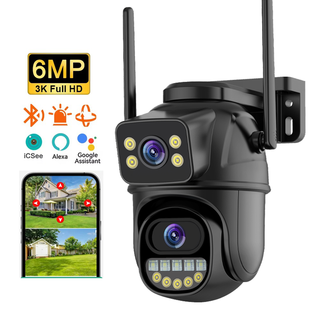 Top Quality 6MP Dual Lens Outdoor WIFI Security Camera Color Night Vision Two Way Audio Surveillance Network IP Camera OEM/ODM