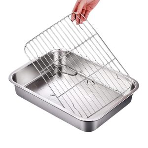 Griglia Rettangolare per Forno 38,5x27,5x7 cm in Acciaio Inox con Supporto Alto per Teglie da Forno - Product Image 1