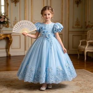 Robe tutu rose en satin MQATZ, dernière collection, pour filles de 4 à 9 ans, longueur genou, coupe trapèze, à volants, imprimé floral, pour fêtes, anniversaires, mariages, ODM - Product Image 3